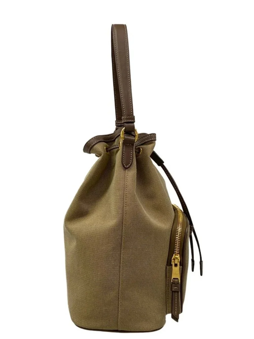 PRADA Logo Jacquard 1BH097 Beige Brown Dark Brown Jacquard Leather Handbag